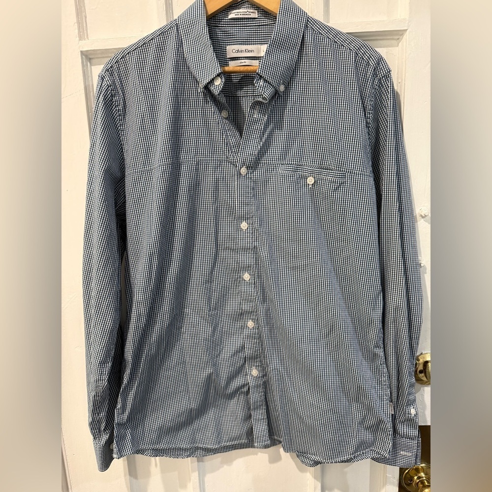 Calvin Klein Navy Checkered Button Down Shirt
